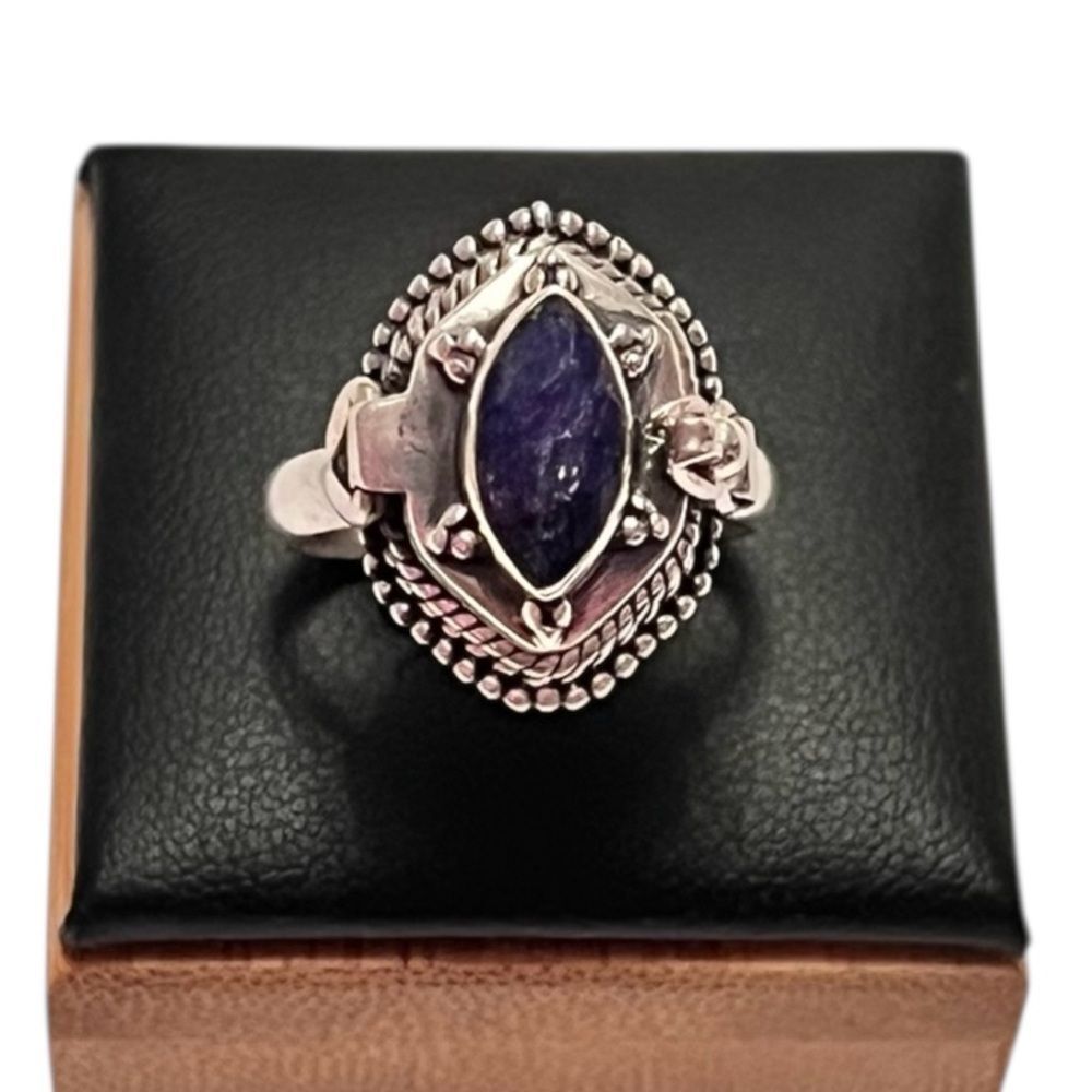 Artisan Sterling Silver Marquise Sapphire Poison Ring Size 6.75